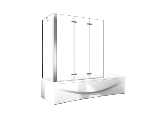 AICA Mampara de Bañera Abatible 3 Hojas con un Panel Fijo Cristal Antical 6mm 3 veces plegable Tamaño:(1193-1213) x(678-698) x1400mm