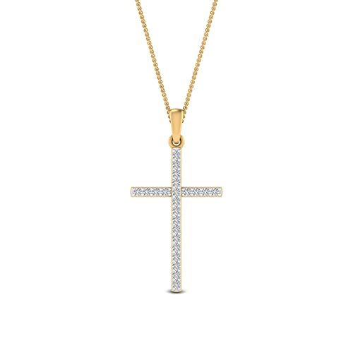Fascinating Diamonds 1/6 Carat Lab Grown Round Cut Diamond Simple Dainty Pendant 14K Yellow Gold Religious Lab Created Diamond Cross Necklace For Her  cover