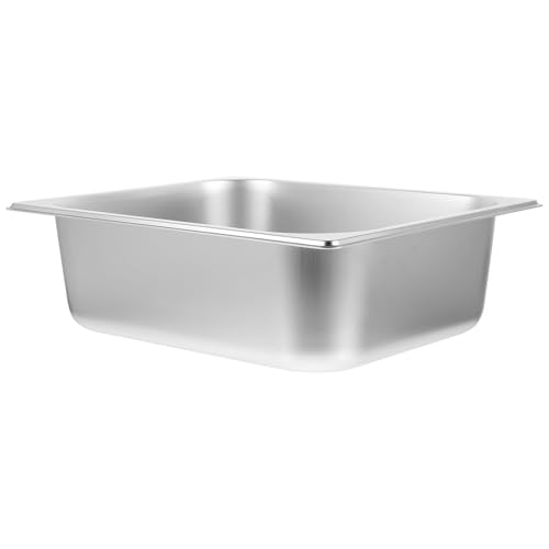 SAFIGLE Bandeja Rectangular de Acero Inoxidable 1/2 Tamaño 32.5x26.5x10 Cm, Recipiente para Buffet Superficie Lisa, Esquinas Redondeadas y Base Plana Estable, Adecuado para Servir