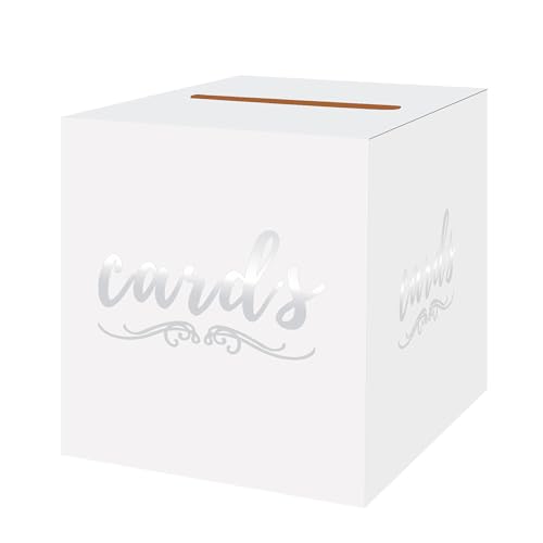 sunepany White Card Box Wedding Box for Cards Cardboard Card Box for Bridal or Baby Shower Birthday Party Graduation Funeral Silver Card Box with Slot Wedding Envelope Box