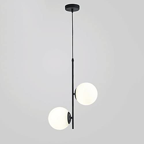 MSGIRVLZL Plafonnier À 2 Têtes En Métal Noir Avec Abat-Jour En Boule de Verre, Lampe de Chevet Rétro Industrielle, Éclairage Décoratif de Chambre À...
