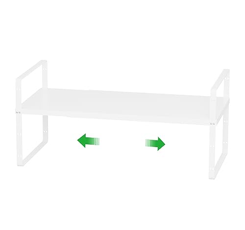 Cabinet Organizer Shelf,Expandable Cabinet Space Rack,Stackable Shelves Adjustable Storage Shelf,Riser for Kitchen Pantry Office,10.24" D,White