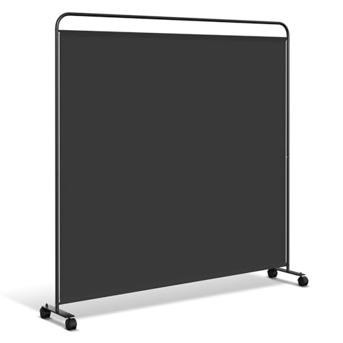Fogmiea Biombo con ruedas, separador de ambientes, 185 x 180 cm, ajustable, protección visual, protección visual, cortavientos, para jardín, muebles de baño, oficinas, antracita