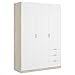 HOMEKIT Armario ropero de 3 Puertas y 3 cajones, Gran Capacidad, Natural/Blanco, 121x184x52 cm