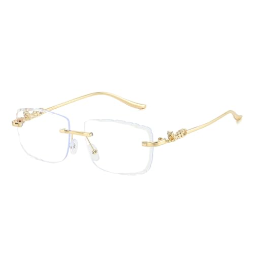 JUJNTNT Lujosas gafas sin montura con borde roto y patillas metálicas con diseño de zorro personalizado, estilo urbano y moderno (BLANCO)