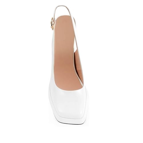 Image of High Heels for Women Slingback Square Toe Pumps Shoes Closed Toe Heels Mary Jane Fashion Dressy Platform Heeled Sandals