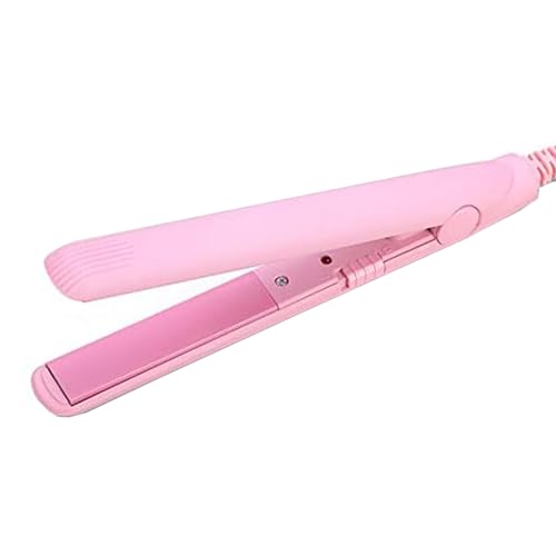 2-in-1 Mini Haarglätter,Curling Stange gerade Board Curler Richtmaschine,Keramik-Heizplatte,tragbare Keramik flache Lockenstab Haar Lockenwickler für Frauen Kurzhaar Pony Bart (Rosa)