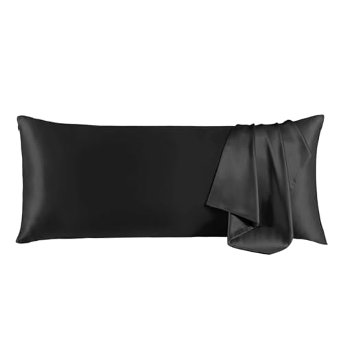 Image of THXSILK Set of 2 Silk Pillowcase for Hair and Skin, 100% Mulberry Silk Bed Pillowcase Ultra-Soft, Hypoallergenic Soft Breathable Silk Pillow Case with Hidden Zipper, Body Size 20 inchx54 inch, Black