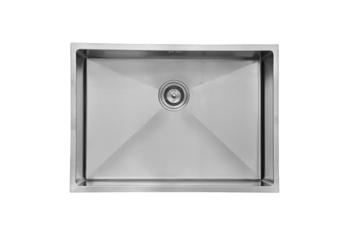 Image of CROCODILE 18x18 Inch 304 Grade 1.2mm Stainless Steel Handmade Kitchen Sink | Single Bowl, Heavy Duty, Anti-Rust, Sound-Dampening Sink for Modern Kitchens