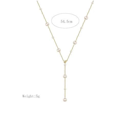 Boho Pearl Y Shape Necklaces for Women, Dainty 14k Gold Plated Pearl Beaded Chain Choker Necklace Trendy Jewelry Accessories Gift3