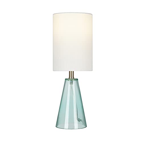 Catalina 22791-000 Coastal Tapered Clear Blue Glass Small Table Lamp With Brushed Nickel Accents, 14", Teal #TOP5