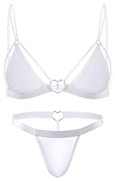 FEOYA Herren Sissy Dessous Set Schwarz/Weiß Satin Slik Doppelgurte BH mit Tanga Höschen Gay Unterwäsche Männer Reizwäsche Bikini Crossdressing Schlafanzug Weiß