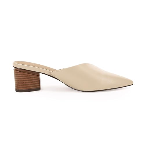 Image of Coutgo Womens Pointed Toe V Cut Mules Chunky Block Heels Slip On Clogs Fashion Office Slides Shoes