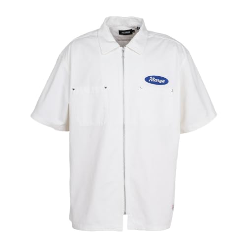 �W�b�v�A�b�v�V���[�g�X���[�u���[�N�V���c ZIP UP S/S WORK SHIRT 101252014001 WHITE M