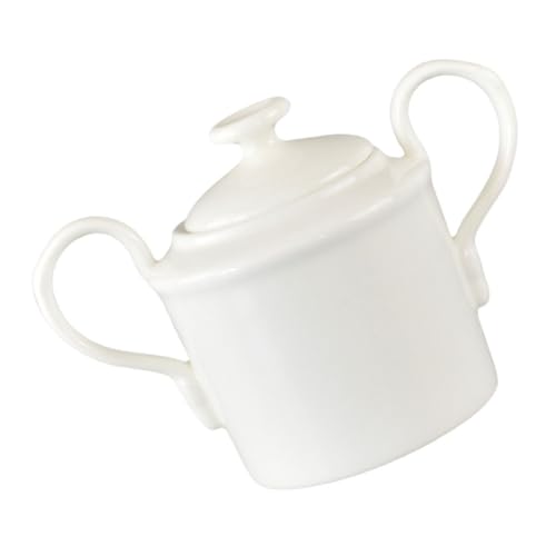 SECFOU Tarro de Cerámica Blanco Multifunción con Tapa y Doble Asa, Azucarero para Café y Postres, Contenedor Resistente al Calor para Almacenamiento en Cocina, 1 Unidad