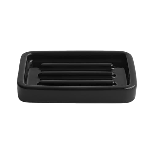 Ceramic Soap Dish with Raised Ridges Rectangle Soap Tray Decorative Soap Holder for Bathroom Counter Shower and Kitchen Sink Black