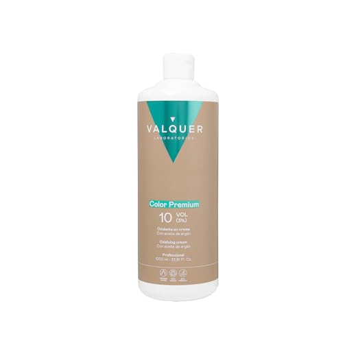 VALQUER Agua Oxigenada Premium en Crema 10 Volúmenes 3% | Oxidante Perfumado para Coloración Permanente y Decoloración Capilar con Aceite de Argán | Uso Profesional | 1L