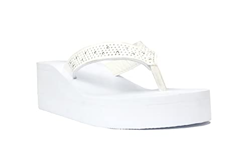 Image of REDVOLUTION New Women's Rhinestone Sandals Platform T-Strap Jewel Sandals High Wedge Flip Flops
