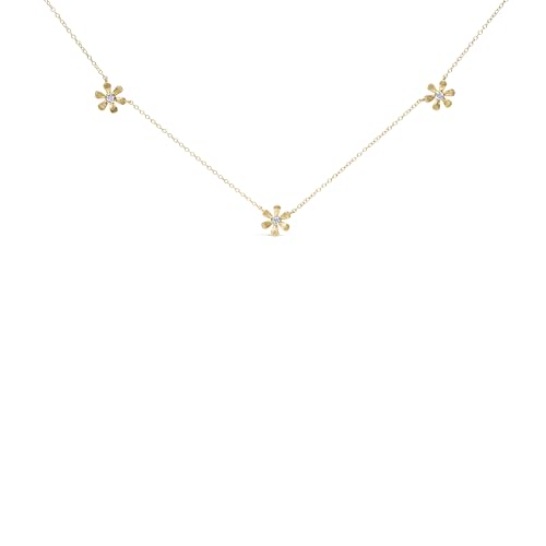 10K Yellow Gold 1/8 Cttw Diamond Floral Station Chain Necklace (I-J Color, I1-I2 Clarity)
