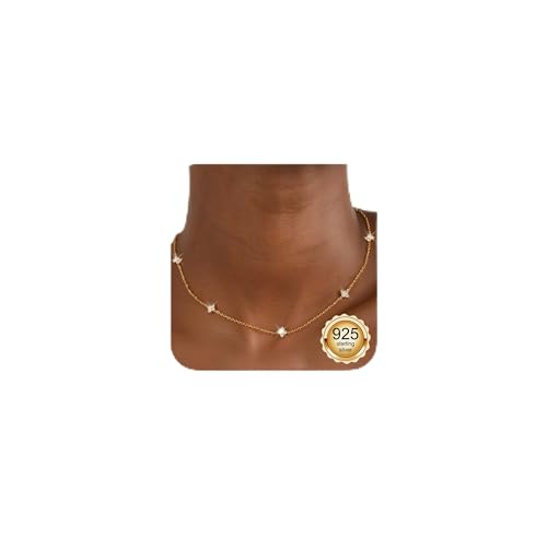 Finrezio Collier Or pour Femme Collier Argent Sterling 925 Avec Zircone Cubique Collier Chaîne Plaquée Or 14 Collier Plaqué Or Femme Bijoux Cadeaux Collier...