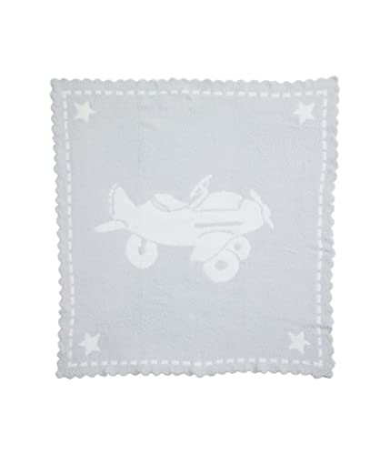 Image of Barefoot Dreams CozyChic Scalloped Receiving Blanket (Infant) Blue /White Airplane One Size
