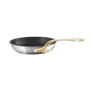 Mauviel M’Cook B 5-Ply Polished Stainless Steel Nonstick Round Frying Pan With Brass Handle, 11-in, Made In France