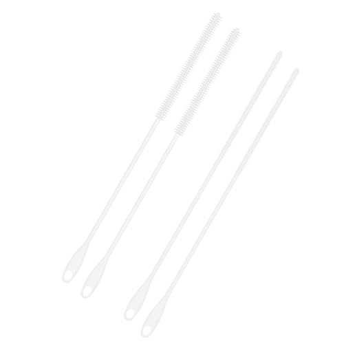Image of 4pcs Silicone Straw Brushes, 6mm+8mm Long Straw Cleaner Reusable Hanging Bottle Straw Washing Tool Bendable Crevice Cleaning Brush Slim Pipe Brush for Glass Metal Straw (White)