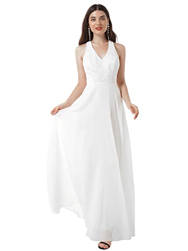 IEFIEL Vestido Largo de Fiesta para Mujer Vestido Elegante de Dama de Honor de Boda Hombro Descubierto Vestido Cóctel de Ceremonia Gala A Blanco 36 Cover