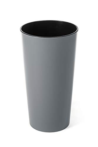 HappyFlower | Blumentopf | Pflanzkübel | Glatte Oberfläche | aus Kunststoff | inkl. Einsatz | (ø 14 cm/Höhe 26 cm, Grau)