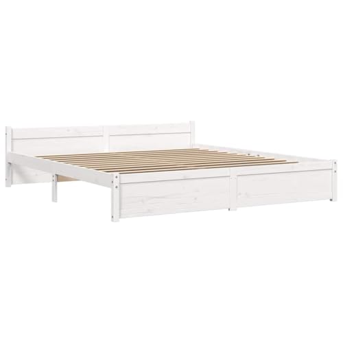 vidaXL Massivholzbett, Bett Holzbett für Schlafzimmer, Bettgestell Bettrahmen mit Kopfteil Lattenrost, Doppelbett Schlafzimmerbett, Weiß 180x200cm