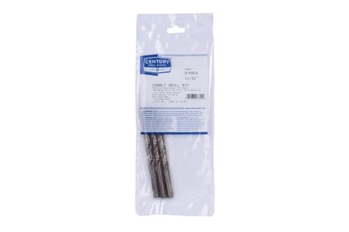 Image of Century Drill & Tool 26822 Cobalt Drill Bit, 11 /32 inch, Pro Pack of 3 | Straight shank, 4-3 /4 inch overall length, 135 point, cuts stainless steel, hard metals & metal