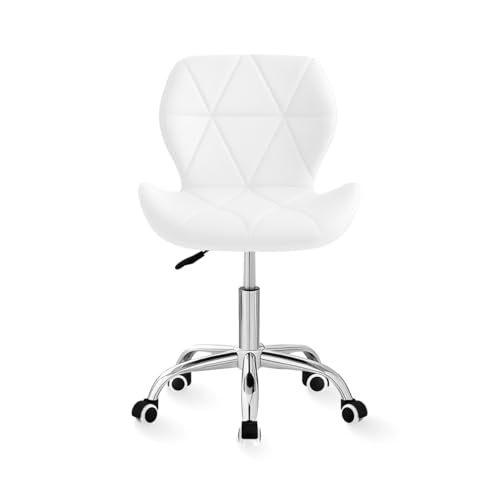 Listado de Sillas Blancas Top 5. 47 LINIUM – Silla de Oficina Lux Ergonómica | Tapizada en Piel Sintética | Costuras Decorativas en Diamante | Base Cromada Giratoria con Ruedas | Ajuste de Altura | Home Office y...