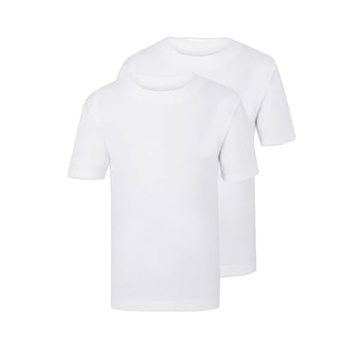 Kids Boys Girls Pack of 2 Uk Ex Stores T-Shirts Plain School Sports PE Kit Top (UK, Age, 6 Years, 7 Years, Regular, White)