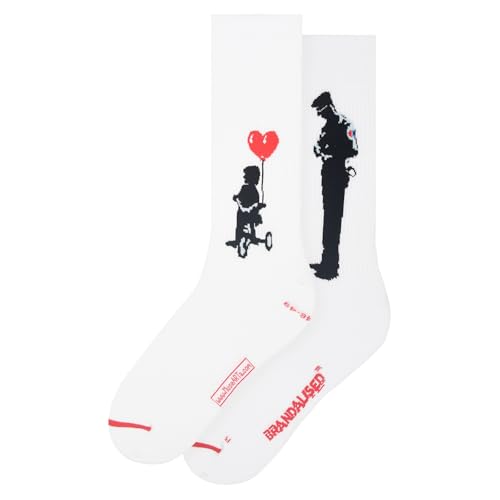 MuseARTa Banksy Graffiti Calcetines, Blanco, 38-42 Unisex Adulto