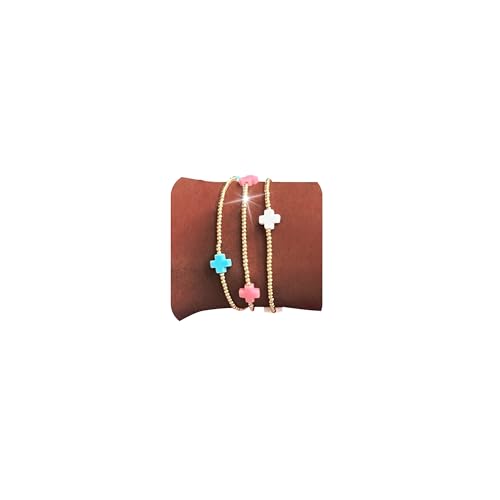 choice of all Gold Bracelets for Women Trendy Beaded Bracelet Non Tarnish Stack Cross Pearl Beaded Stretch Bracelets Jewelry Gifts for Women