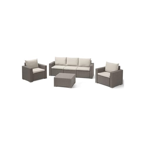 Salon de Jardin en Imitation resine tressee ALLIBERT avec Table Basse - 5 Personnes - California - Beige