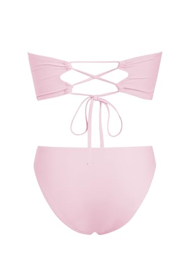 Image of ZAFUL Womens 3pcs Bikini Swimsuits Bandeau 3 Piece Swimwear High Cut Bikini Sets with Long Sheer Coverup Dress