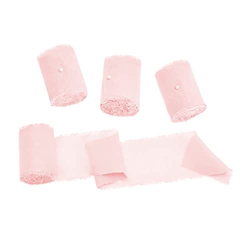 Socomi Blushing Pink Chiffon Ribbon Fringe Sample Color Swatches 1-3/4" x 7Yd, 4 Rolls 28Yd Handmade Ribbons for Wedding Invitations Bouquets Backdrop Decorations