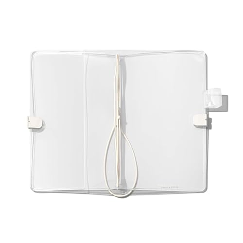 Cloth & Paper Clear Vinyl Travel Notebook Cover | Pocket Plus Size 4 x 6.5 | Transparent Planner Cover with Elastic Binding for 4 Refills | Clear Notebook Cover for Planners Beige Bungee Closure