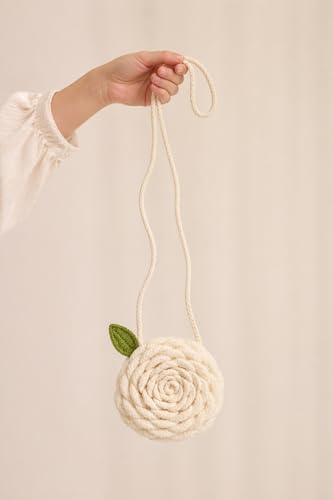 Image of Handmade Crochet Rose Sling Bag for Kids | Floral Round Crossbody Purse | Soft Yarn Mini Bag | Perfact Gift for Girls | 6 Inch