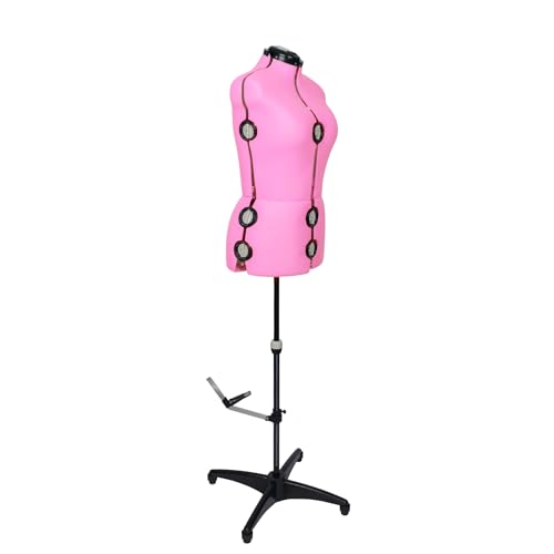 BHD BEAUTY Pink 13 Dials Female Fabric Adjustable Mannequin Dress Form for Sewing, Mannequin Body Torso with Tri-Pod Stand, Up to 70" Shoulder Height (M)