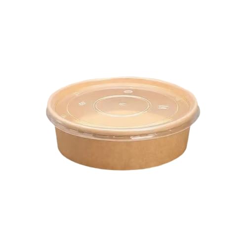 HeartTrend 100個使い捨て弁当箱ペーパーボウル クラフト紙ボウル包装箱食品グレード環境にやさしい分解性ラウンド蓋付き電子レンジ対応クラフト紙の使い捨てカップ、蓋付き、ラーメン用ボウル、ピクニックボックス、テイクアウト容器、食品グレードのパッケー