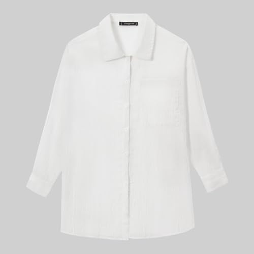 Womens Button Down Shirts Oversize Casual Boyfriend Long Sleeve Button Up Shirt Women Plus Size Blouses Tops with Pocket4