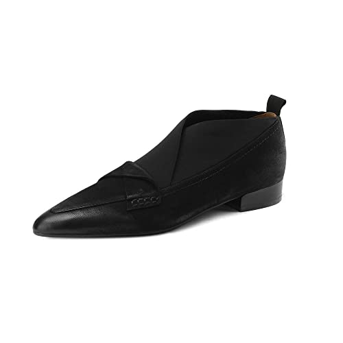 Image of TinaCus Handmade Women's Genuine Leather Stretch Pointed Toe Pull On Flats Office Loafer Shoes