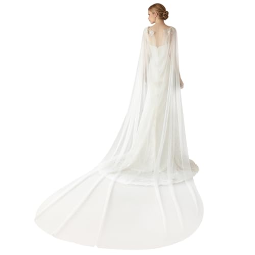 NICENEEDED Cape de Mariage en Tulle Voile de Mariée Cathédrale Long Jusqu'au Sol Cape Florale pour Femme Robe Blanche en Tulle Transparent Cape D'Épaule...