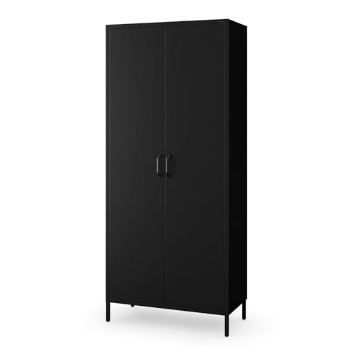 Jan Nowak Armario Dormitorio Metálico - Flavio | Estantes, Barra de Colgar, Cierre Magnético | 80 x 185 x 45 cm | Closet Armario para Habitación, Armarios Dormitorio Negro