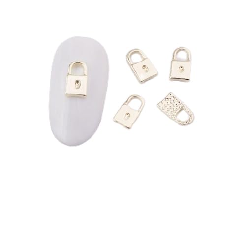 qbodp 100 Pcs Nail Decoration Fashion Nail Decoration Lock Shape Decoration for Nail, Nail Supplies Nail Art Decoration Accessories,Gold