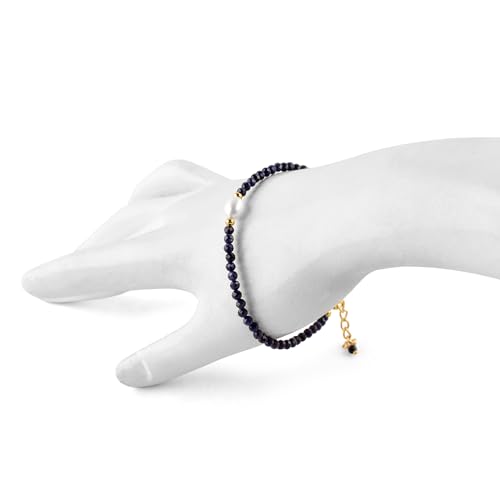 InfinityGemsArt Blue Sapphire Gold Bracelet For Women, September Birthstone Natural Crystal Stone With Freshwater Pearl Beaded Jewelry, Gold Plated Chain 8 Inch3