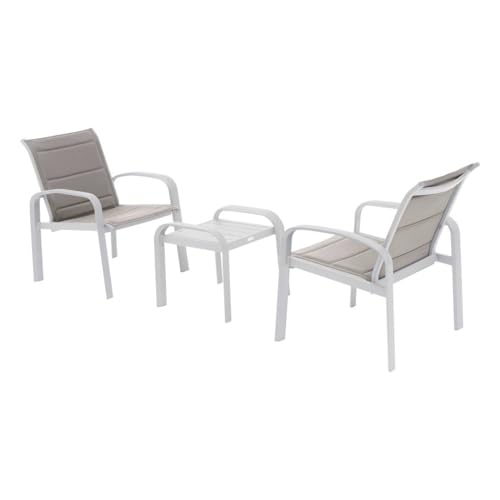 Hespéride - Salon de Jardin Duo Elyn - 2 Places - Aluminium Anti-Rouille et Texaline - Noisette, Blanc - Pieds Ajustables - Table Basse Inclus pour Terrasse,...