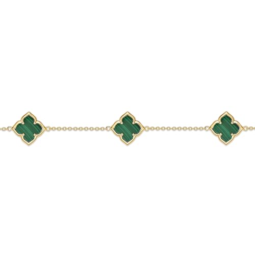 Lavari Jewelers Black Onyx, Malachite or Mother of Pearl Four Petal Flower Link Bracelet for Women in 925 Sterling Silver with Yellow Gold Plating Adjustable 7.25 Inches Long Lobster Claw Clasp4